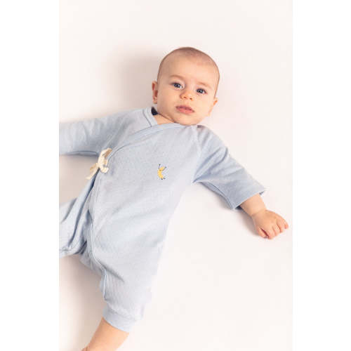 Soft Blue Pointelle Baby Kimono Onesie