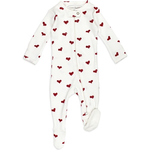 Baby Hearts Organic Cotton Zip Footie, 3-6M, Crimson Hearts