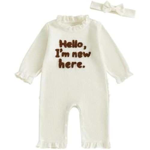 Newborn Girl Clothes Baby Coming Home Romper Infant Long Sleeve Waffle Jumpsuit Cute Fall Winter Spring Outfits
