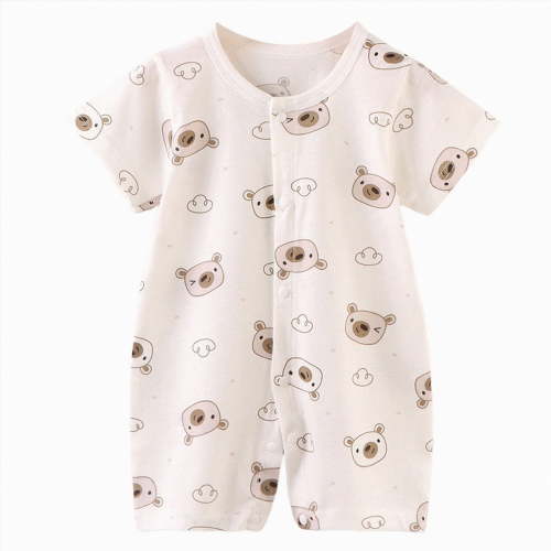 HCNTES Newborn Infant Baby Unisex Short Sleeve One-Piece Romper Toddler Children Breathable Pajamas Nighty Loungewear for Spring Summer(L01-Khaki,0-6 Months)