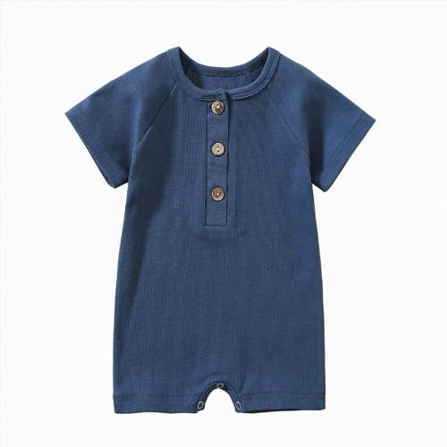 Xyant Newborn Baby Boy Short Sleeve Romper Jumpsuit Ribbed Onesie Neutral Outfit Summer Clothes 0 3 6 9 12 Months Outfit (Blue,0-3 Months)