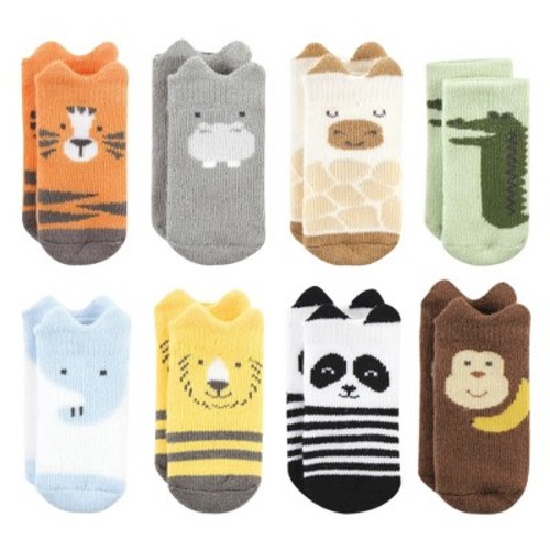 Hudson Baby Infant Boy Cotton Rich Newborn and Terry Socks, Zoo Animals, 0-6 Months
