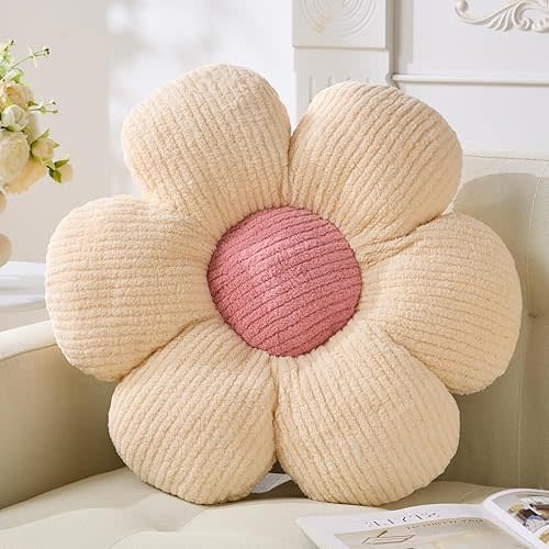 Flower Pillow, Cute Daisy Pillow Ivory Floor Throw Pillow Cushion Seating 15.75" Floor Home Decorative Pillows