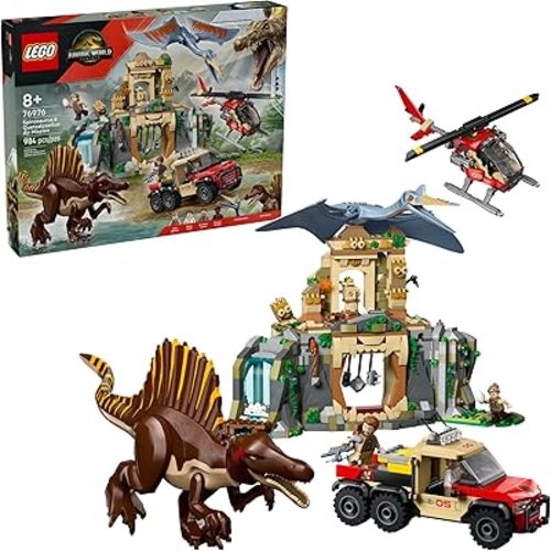 LEGO Jurassic World Spinosaurus & Quetzalcoatlus Air Mission - Dinosaur Toy for Kids - Pretend Play Building Toy with Dinosaur Figurines for Girls and Boys, 8+ - Birthday or Any-Time Gift Idea - 76976
