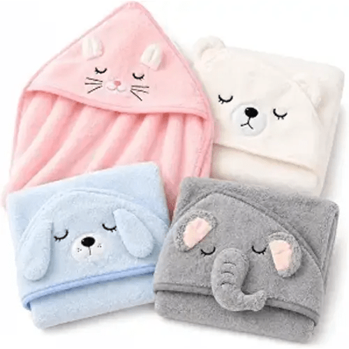 4-Pack Hooded Baby Towels, Premium Soft & Ultra Absorbent Bath Towel for Newborn, Infant, Toddler - Essential for Boys and Girls (Pink+White+Blue+Gray-4pack)