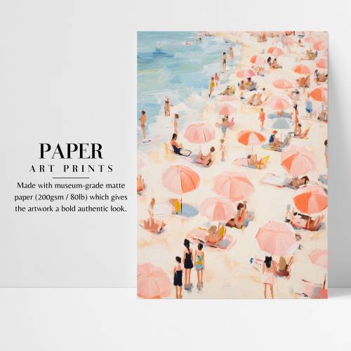 Retro Beach Painting | Pastel Pink Coastal Decor | Girly Apartment Bedroom Decor | Vintage Bathroom Wall Art | P #359