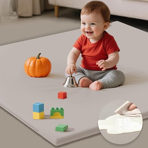 Baby Play Mats for Floor, 50x50 Extra Thick & Super Soft Baby Mat for Floor, Toddlers & Baby Play Mat, Waterproof Non-slip Play mat, Stylish Breathable Easy to Clean Playmat - Brown