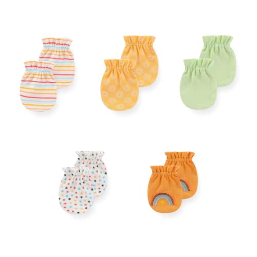 JELYLOVE 5 Pack Baby Boy Girl Anti Scratch Mittens Infant Gloves Essentials | multiple colors,100% cotton,breathable comfort,secure fit,anti-scratch design
