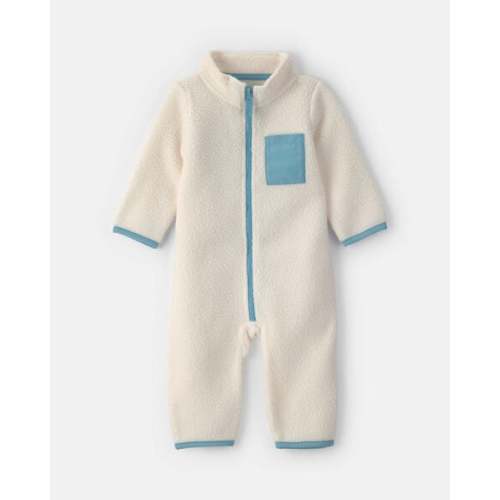 Baby Boy Color Block Fleece Long-Sleeve Jumpsuit - Cream/Blue | Carter's