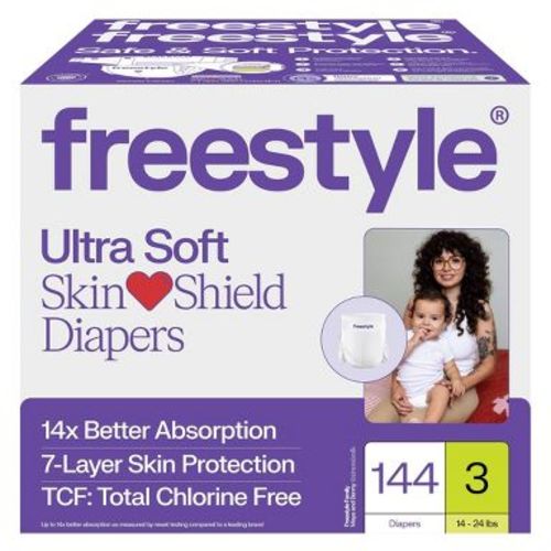 Freestyle Hyper Absorbent Ultra Soft TCF Baby Disposable Diapers - Size 3 - 144ct