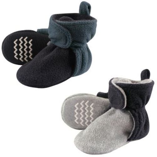 Hudson Baby Infant and Toddler Boy Cozy Fleece Booties 2pk, Blue Gray, 0-6 Months