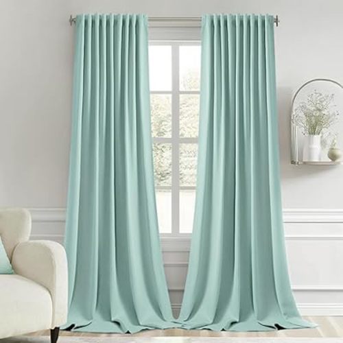 MIULEE Aqua Back Tab Blackout Curtain 96 Inch Long 2 Panels Set for Bedroom, Rod Pocket/Pinch Pleat Thermal Insulated Living Room Darkening Pleated Light Blocking Floor to Ceiling Drape