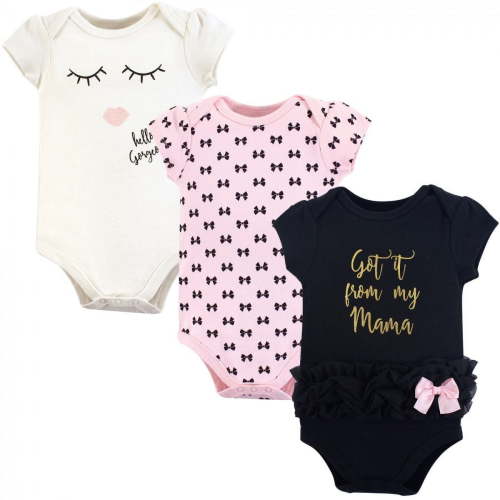Little Treasure Baby Girl Cotton Bodysuits 3pk, Mama, 3-6 Months