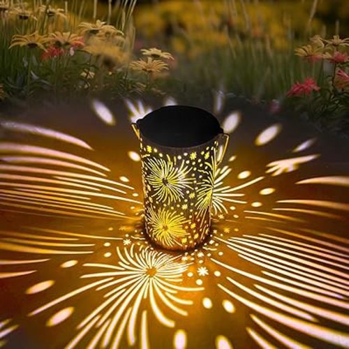 Dynamic Fireworks Solar Lanterns Outdoor Waterproof Hanging Solar Lights Garden Gifts for Women Mom Grandma Metal Garden Decoration Lights for Backyard, Patio, Lawn, Pathway, Porch, Landscape