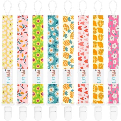 ALVABABY Pacifier Clip Binky Holder Christmas Pacifier Clips Universal Paci Clip Leash for Teether Soothie 8 Pack 8DP24-CA