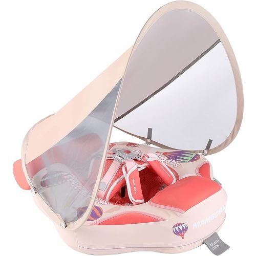 Mambobaby Baby Swim Float with Canopy Non-Inflatable Infant Pool Float with Tail 3-24 Months Avoid Flip Solid Skin-Friendly Material for Toddler Boys Girls