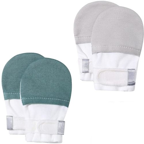 3-6M No Scratch Mittens Stay On, 100% Cotton Breathable, Adjustable Infant Gloves for Boys Girls, Newborn - 12 M