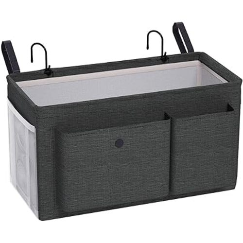 Bedside Caddy Bedside Organizer with Fixed Straps & Water Bottle Holder, Bunk Bed Caddy ideal for Home, Dorm, Hospital, Crib, Versatile Bedside Storage Solution (Black)