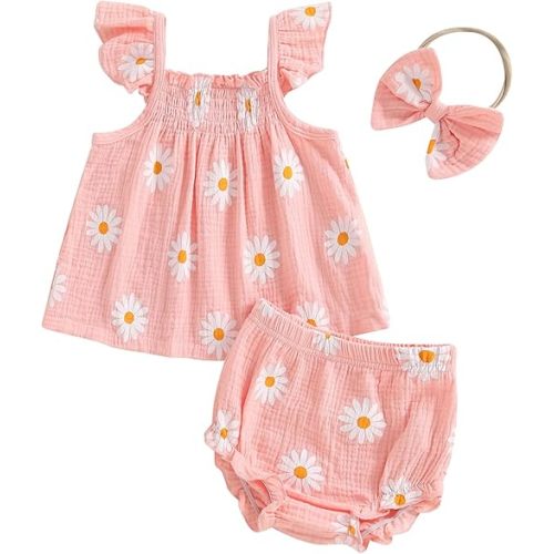 Mubineo Baby Girl Summer Clothes Cute Ruffle Tops Dress Shorts Outfits Set Infant Toddler Shrit Bloomers Princess Outfit