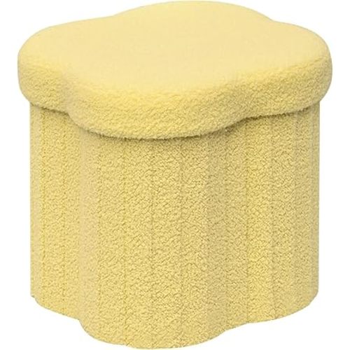 B FSOBEIIALEO Storage Ottoman Cube, Flowers Shaped Ottomans with Storage Foot Stool Footrest for Lving Room, Boucle Ottoman Seat for Dorm Room,Faux Teddy Fur, Yellow 12.6"x12.6"x12.6"