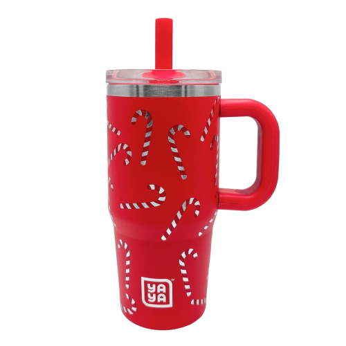 YAYA My First Travel Tumbler for Toddlers 3+ with Reusable Straw and Spill-Safe Lid, 12oz, Candy Cane
