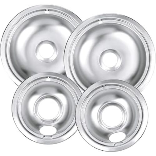 Drip Pan Burner Stove Top Chrome Drip Pan, Stove Drip Pans Replacement Compatible for Most Plug-in Electric Ranges Whirlpool Frigidaire Kenmore include 2 * 6in and 2 * 8in