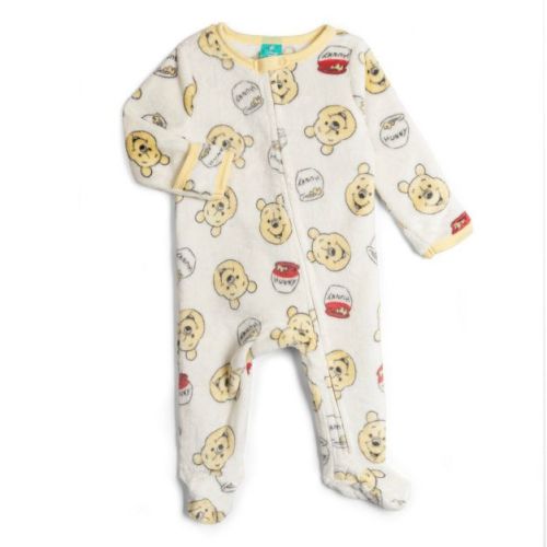 Disney Winnie the Pooh Baby Boy or Girl Zip-Up Allover Print Sleep N' Play Coverall Tusk Off White 0-3 Months