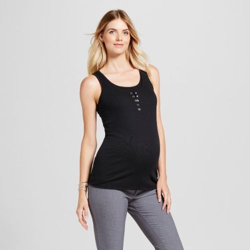 Nursing Henley Maternity Tank Top - Isabel Maternity By Ingrid & Isabel™ Black M: Sleeveless Pullover, Double-layered, Midweight Fabric