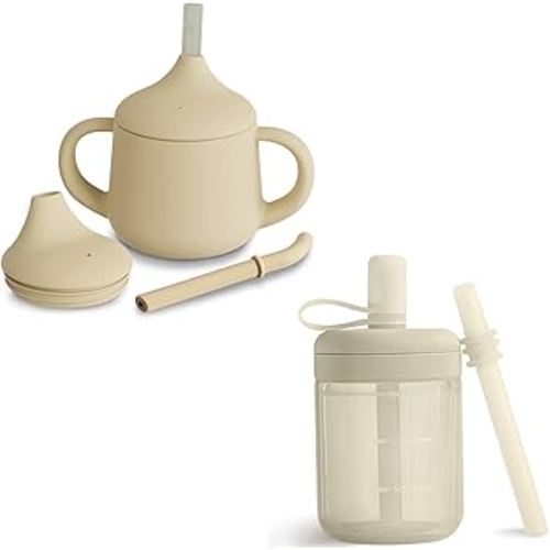 Moonkie Silicone Baby Sippy Cups (4oz) & Baby Straw Cup (5oz) Bundle | 3-Stage Training Cups for Infants & Toddlers | BPA-Free, Drop-Proof, Easy-to-Use Cups for Baby Led Weaning | 6 Months+