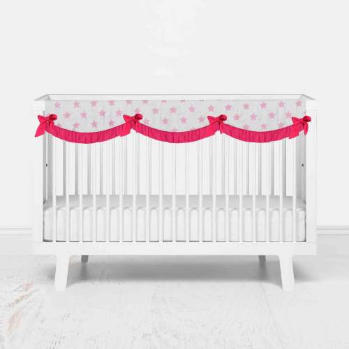 Bacati - Long Crib Rail Guard Cover Muslin Stars Pink
