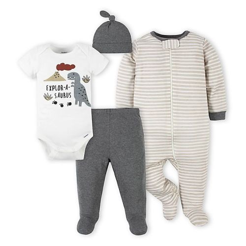 Gerber®  - 0-3 Months 4-Piece Dino Take Me Home Set in GreyGerber®