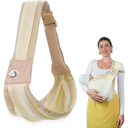 Baby Sling Carrier 8-30 lbs, Newborn Nursing, Toddler Carrier with Safety Buckle, Knob Tech Baby Closer, Adjustable Shoulder Strap, Portable and Lightweight (Beige)