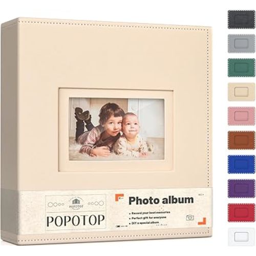 Popotop Photo Album 4x6 300 Pockets with Leather Hardcover Cover, Small Photo Album Holder Book with 50Pcs Pages for Family Travel Wedding Baby Gifts