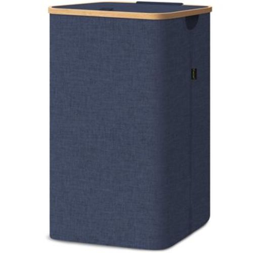 HOMLUX 2.8bu Laundry Hamper with Lid, Bamboo Pull Handles, Internal Support, Blue
