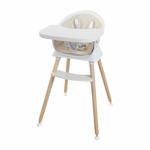 3-in-1 Wooden High Chair for Babies & Toddlers – Convertible Baby Highchair with Tray, Booster Seat & Kids Chair – Modern, Easy-to-Clean Design, Adjustable Legs, Safety Harness, Beige