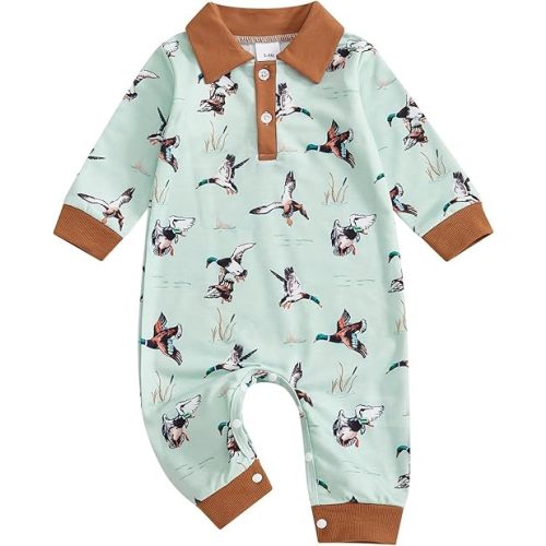 Newborn Baby Boy Girl Mallard Duck Outfits Romper Short Sleeve Duck One Piece Jumpsuit Overalls Hunting Baby Clothes
