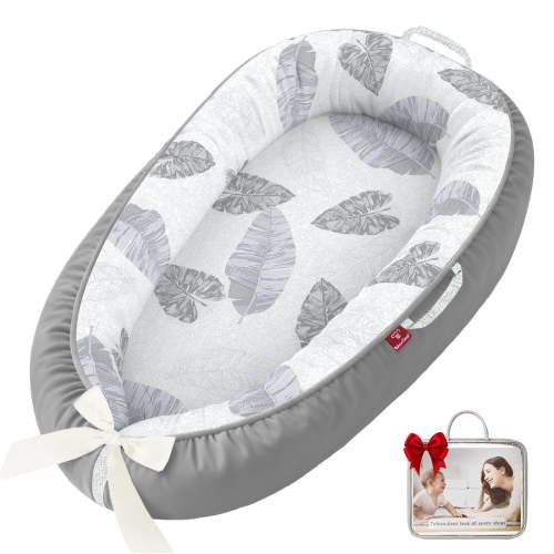 Baby Lounger - Baby Lounger for Newborn, 0-24 Months, Infant Lounger for Home and Travel, Soft Cotton, Baby Nest Lounger, Newborn Babies Essentials Gifts, Large Leaves(Lounger Cover Included)