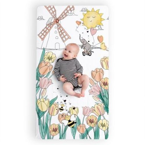 JumpOff Jo - 100% Cotton Fitted Crib Sheet, Super Soft, for Standard Crib Mattresses and Toddler Beds - Tulip Fields