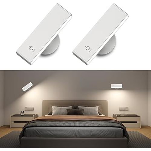 Honalia Rechargeable Wall Lights 2 Pack, Dimmable Wall Mounted Lamp with Magnetic 360 Rotation & Touch Control, Battery Operated Cordless Wall Sconce for Bedroom Bedside Reading