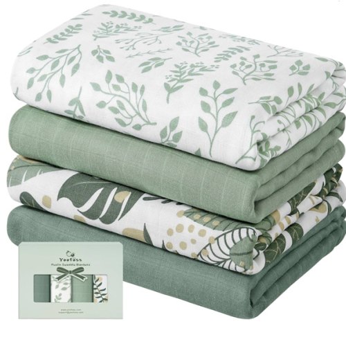 Yoofoss Muslin Swaddle Blankets, 4-Pack Receiving Blankets for Baby Boys and Girls, 47 x 47 Inches Baby Blanket Neutral Swaddle Wrap 70% Rayon from Bamboo and 30% Cotton