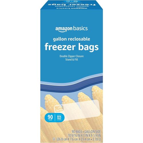 Amazon Basics Reclosable Freezer Gallon Bags, BPA Free, 90 Count (Previously Solimo)