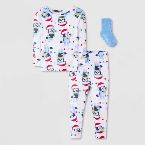 Toddlers' 2pc Bluey Snuggly Soft Christmas Lights Pajama Set & Socks - Blue