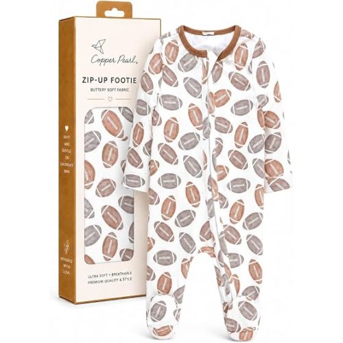 Copper Pearl Zip-Up Footie Baby Pajamas – Soft Newborn Onesies for Boys & Girls, Tag-Free with Two-Way Zipper Baby Sleepers for Newborn - 24 Months, Blitz