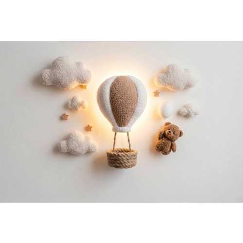 Teddy Bear Hot Air Balloon Wall Light | Bouclé Nursery Night Light