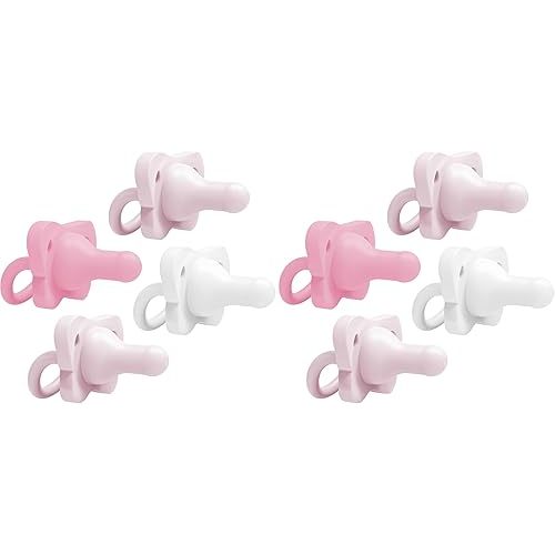 Dr. Brown's HappyPaci 100% Silicone Baby Pacifier, Contoured One-Piece Design, Light-Pink, Pink, White, 0-6m, BPA-Free, 8-Pack