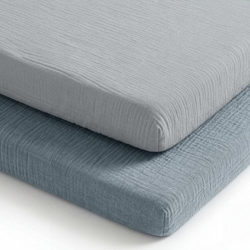 Comfy Cubs Muslin Cotton Bassinet Sheets - Soft, Breathable 100% Cotton - Gentle for Baby's Skin, Universal Fit (Pacific Blue and Heather, 2 Pack)