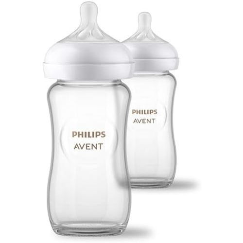 Philips Avent Natural Glass Baby Bottles, Medium Flow, 8 oz, BPA-Free