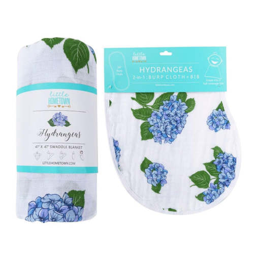 Hydrangeas Baby Gift Set | Swaddle Blanket + Bib, Perfect Shower Gift – Little Hometown