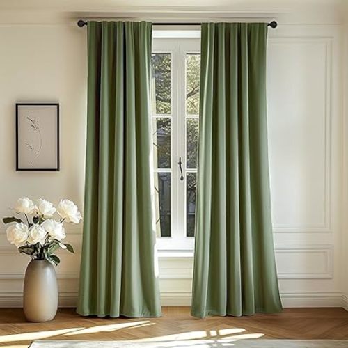 jinchan Curtains Velvet Curtain for Living Room, Sage Thermal Insulated Drape for Bedroom 84 Inch Long, Room Darkening Window Treatment Rod Pocket 1 Panel, Sage Green