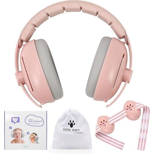 Baby Ear Muffs Noise Cancelling - 2-In-1 Baby Headphones for Infant Toddlers Age 0-48 Months - Babies Ear Protection for Airplane Fireworks Travel Sleeping Birthday Gifts, Pink